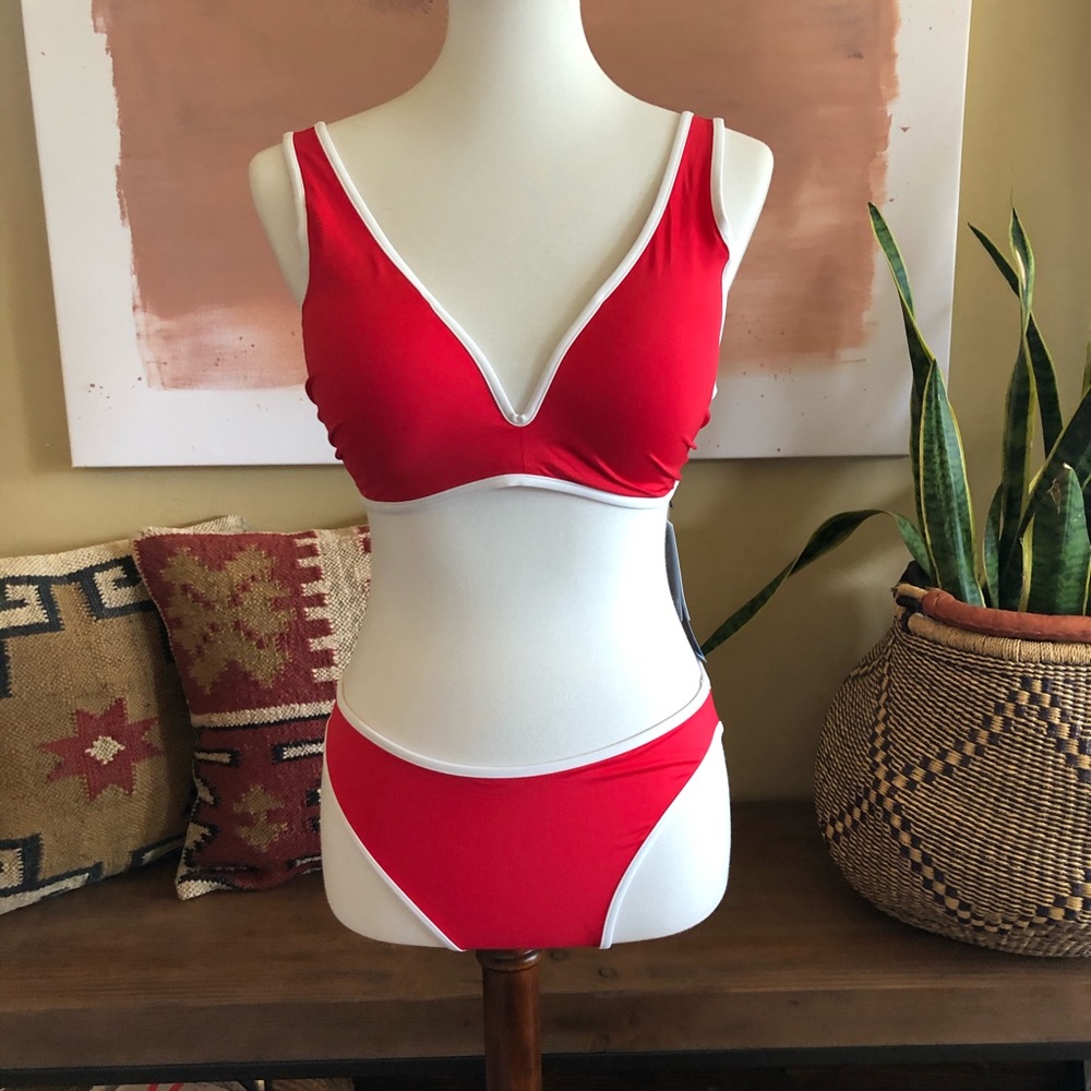 Darling H&M Red with White piping Bikini Top